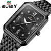 Retro classic men's watch, square waterproof swiss watch for leisure, fashionable steel belt