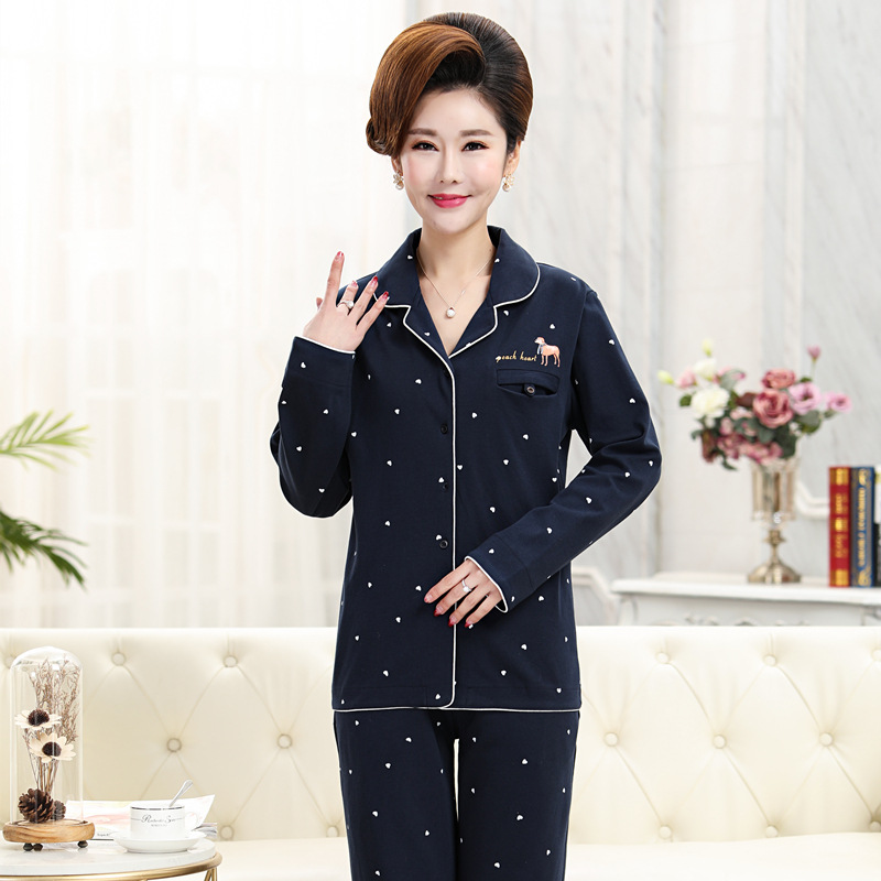 Primavera y otoño pijamas mujeres 100% algodón de manga larga cardigan de mediana edad ropa para el hogar de la madre se puede usar con un traje de hombre grande