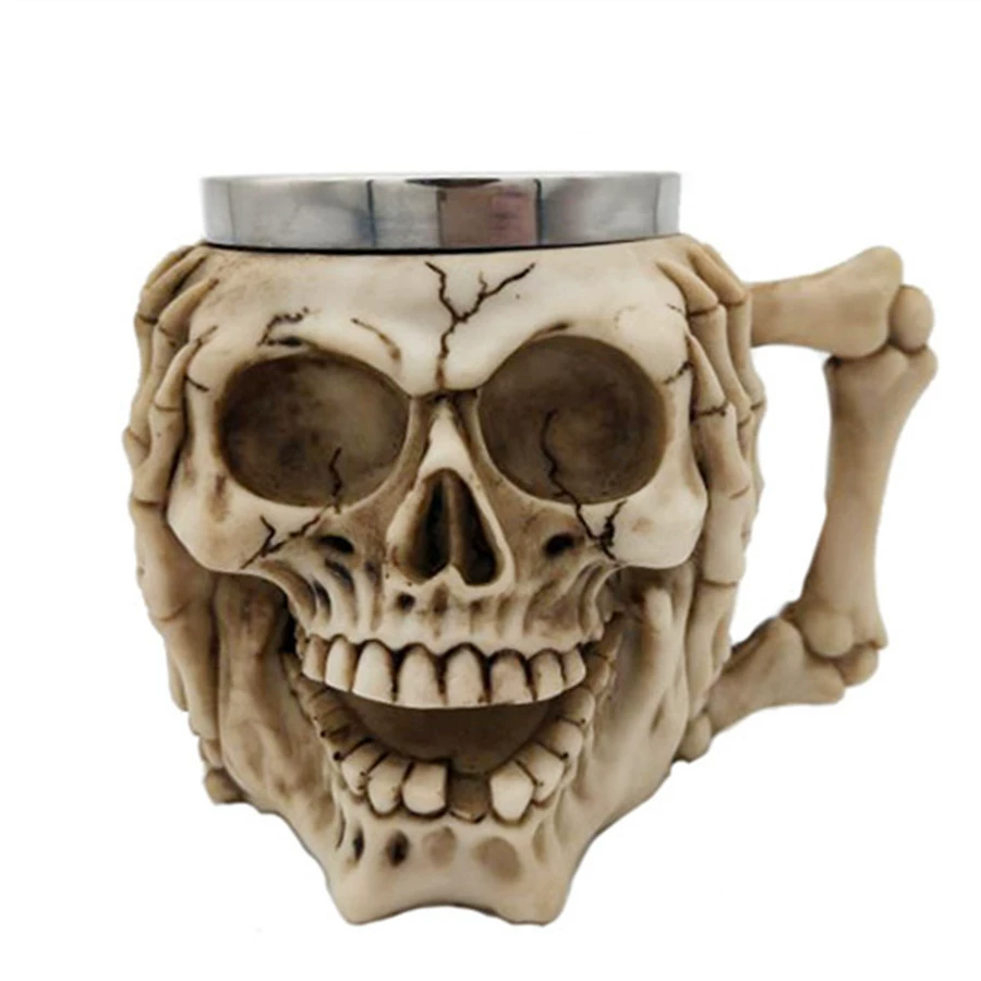 3D череп Mug — смоляной внешний слой и двойной слой нержавеющей стали, Gothic Goblet 330–400 мл