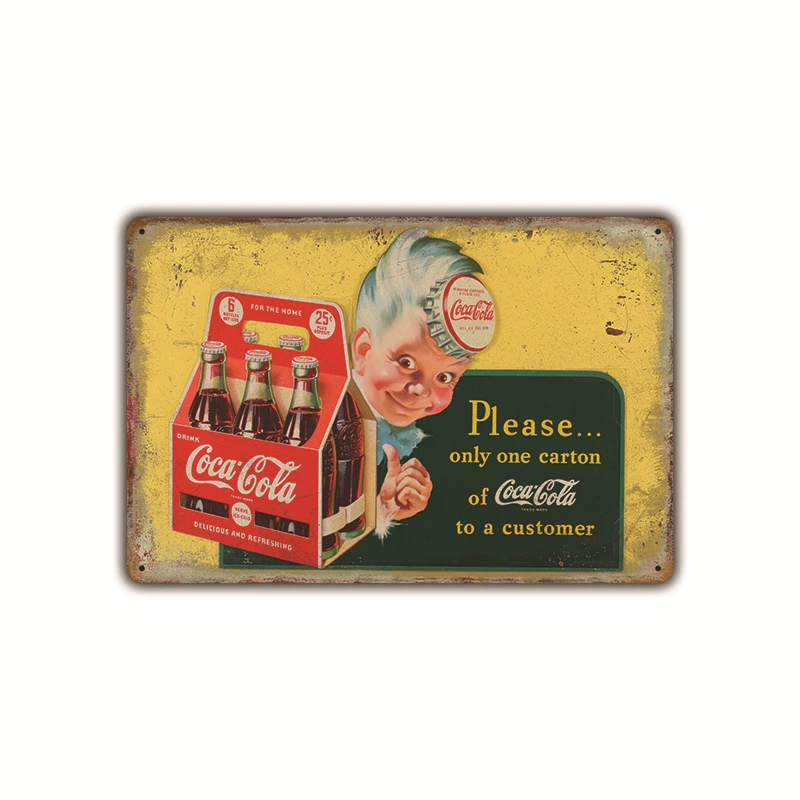 Безрамочная металлическая вывеска (Coca-Cola) ретро рекламный плакат, 20×30 см, винтажное декоративное украшение
