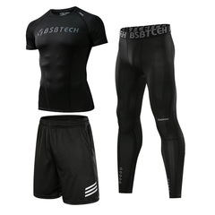 緊身褲男健身服跑步運動兩件套裝壓縮褲籃球打底褲九分褲高彈速干