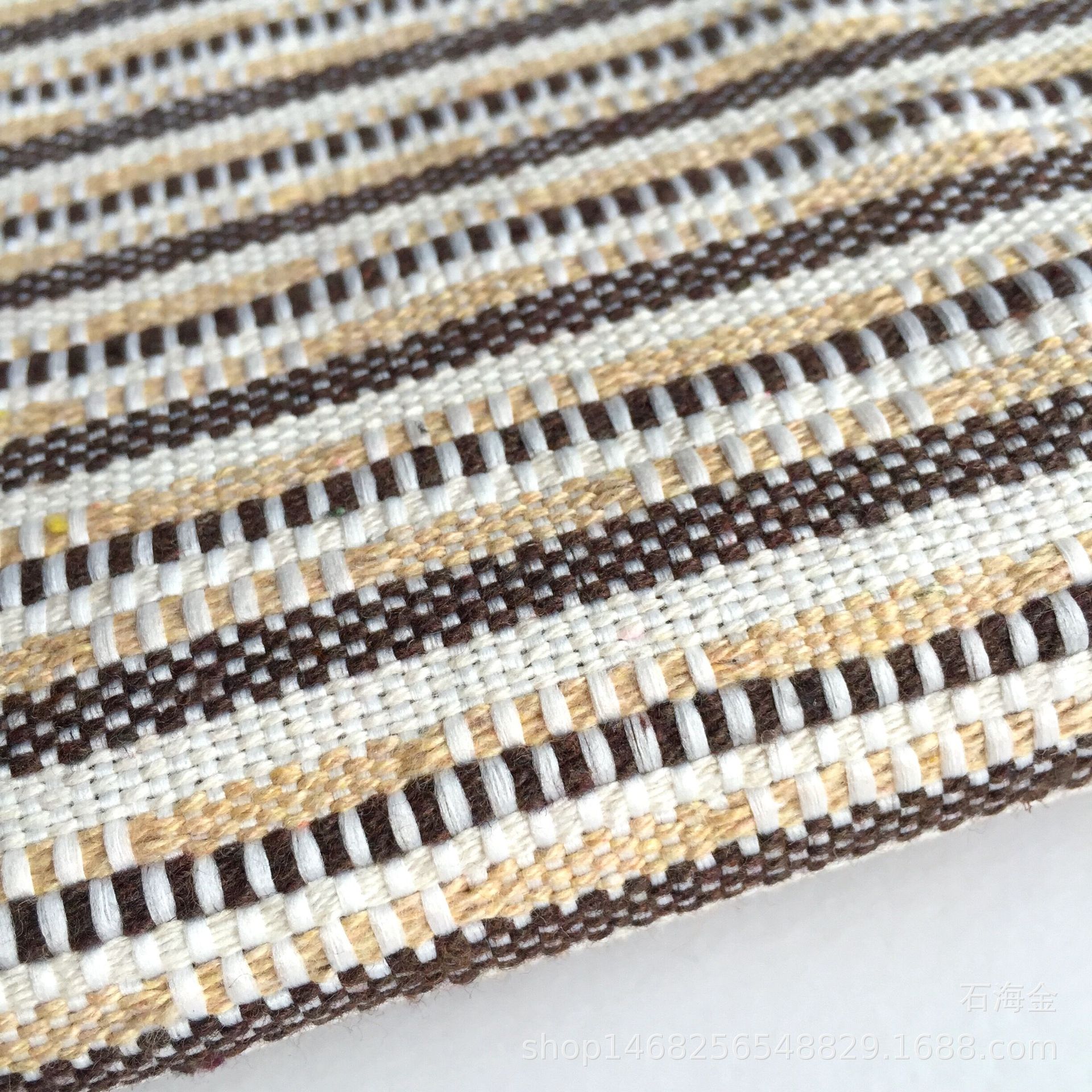 现货条纹色织仿麻面料 涤棉粗纺 梭织提花布鞋材箱包玩具工艺品布