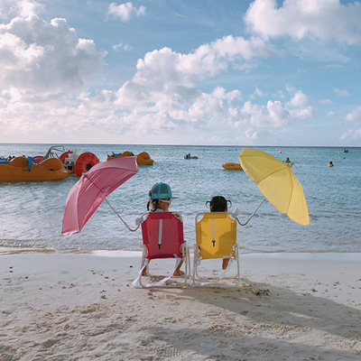 ins爆款简约风儿童折叠沙滩椅野餐椅含雨伞便携户外遮阳伞坐椅