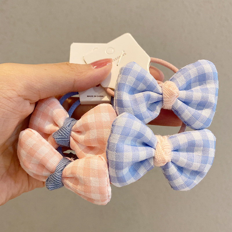 Fashion Cloth Plaid Bow Knot Head Rope Headdress Children Rubber Band Princess Hair Ring display picture 7