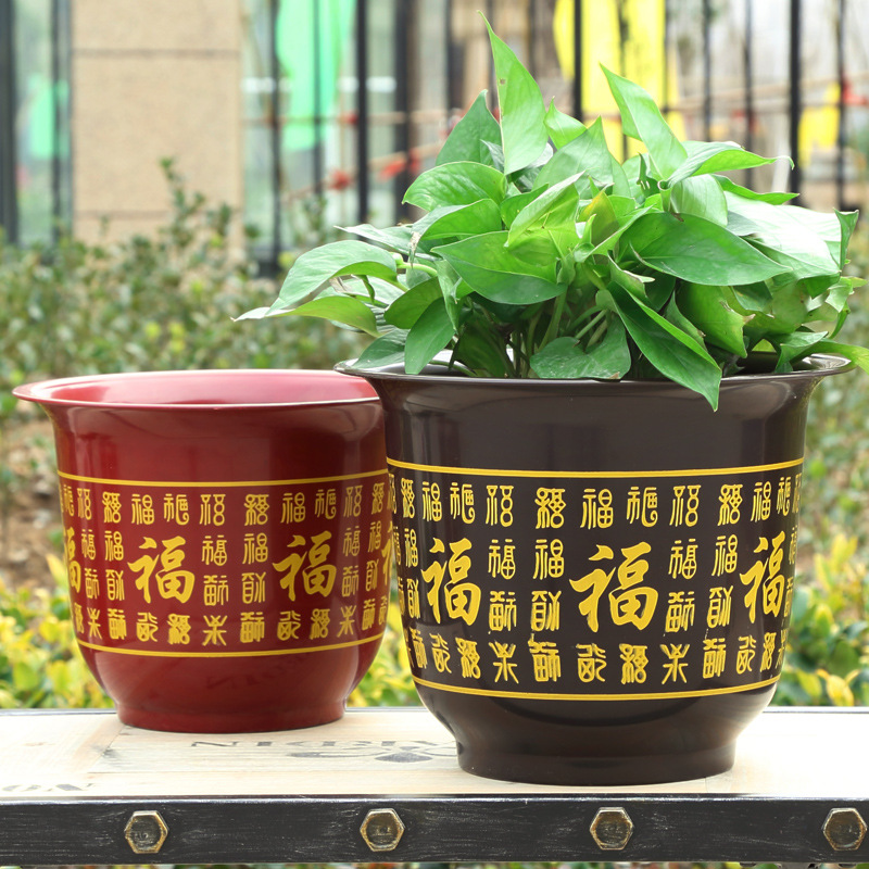 加厚矮胖加仑盆 树脂塑料花盆 创意种花种菜月季绿萝多肉百福花盆|ms