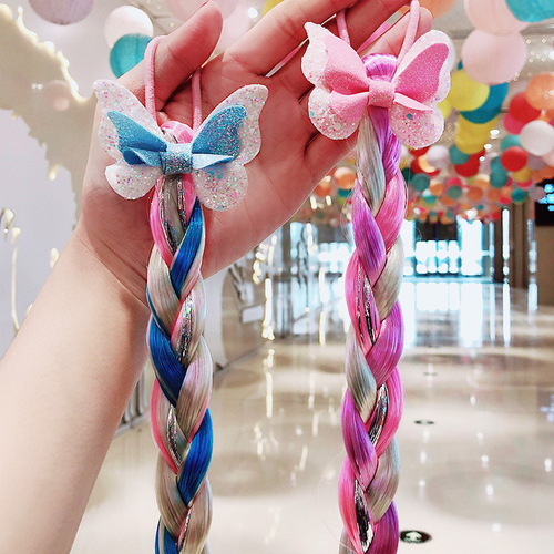 Children's Cartoon Unicorn Colored Wig Hair Rope Headwear Girl Baby Twist Braid Head Rope Princess Hair Circle Hair Accessories