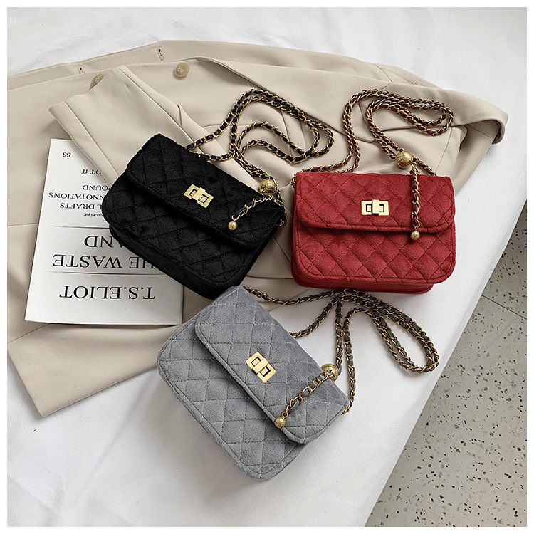 2020秋冬新款小链条包女斜挎小香风迷你小方包金丝绒菱格小包包|ru