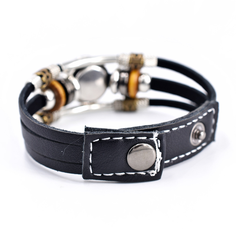 Retro doce signos del zodiaco luminoso pareja pulsera de cuero Estudiantes suministro de personalidad tres capas tejidas pulsera de cuero con cuentas