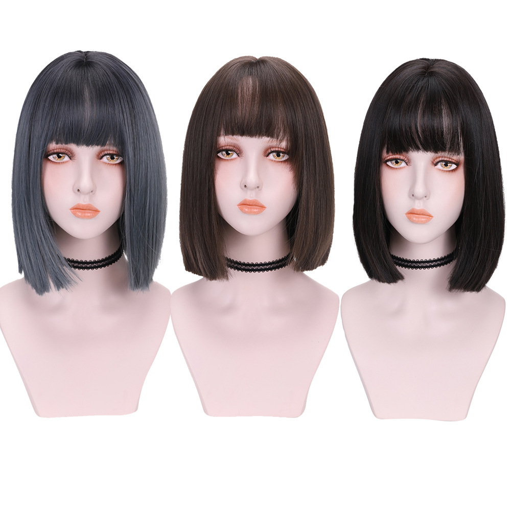 synthetic wig Princess cut female air bobo fashionable shoulder length bangs wig headband_voghion.com