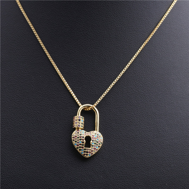 New Micro-inlay Zircon Heart Lock Necklace Nihaojewelry Wholesale display picture 4