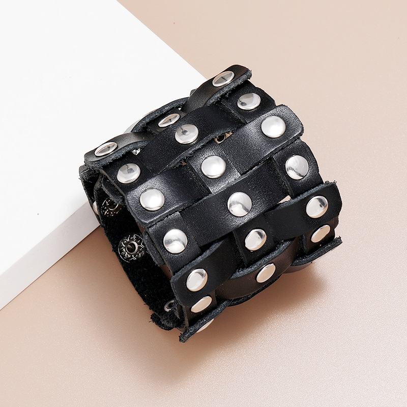retro menu0027s cowhide  simple adjustable punk wide leather bracelet