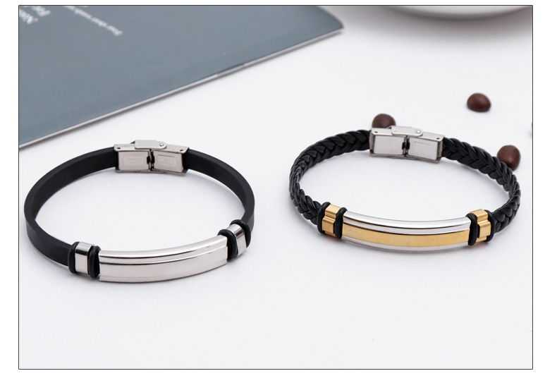 13g Weight Bangle Classification Leather Chain Material 1 Piece Quantity Ethnic Style Customization Laser Engraving Solid Color 304 Stainless Steel Pu Leather Plating Men's Bangle Men Cord & Leather Bracelets