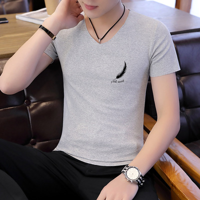 2020夏季男士無痕莫代爾男短袖V領t恤高彈隨心裁半袖純色打底衫