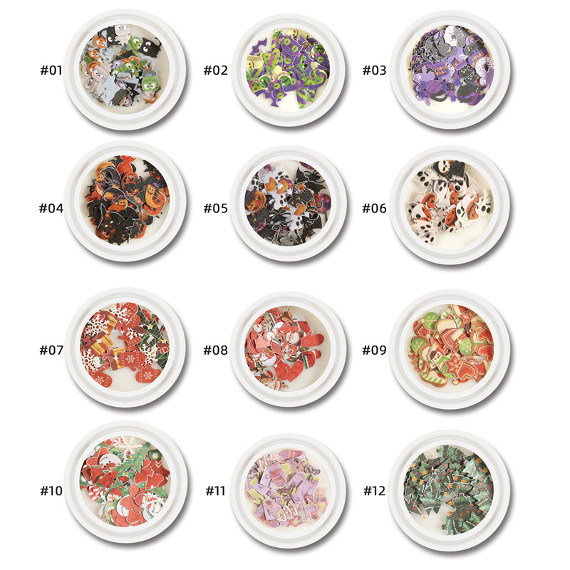 Nueva manicura transfronteriza de Halloween de pulpa de madera de Navidad rebanada Santa Claus copo de nieve de calabaza fantasma manicura