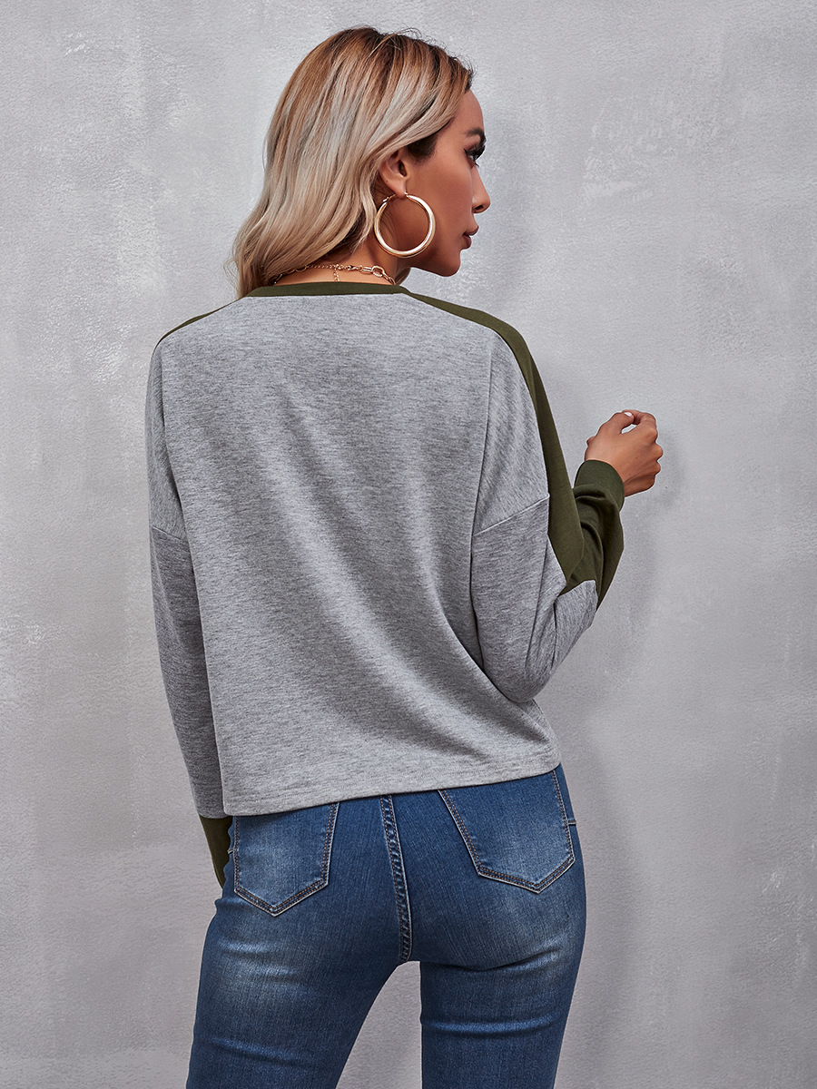 women s stitching round neck loose long-sleeved pullover NSAL10612