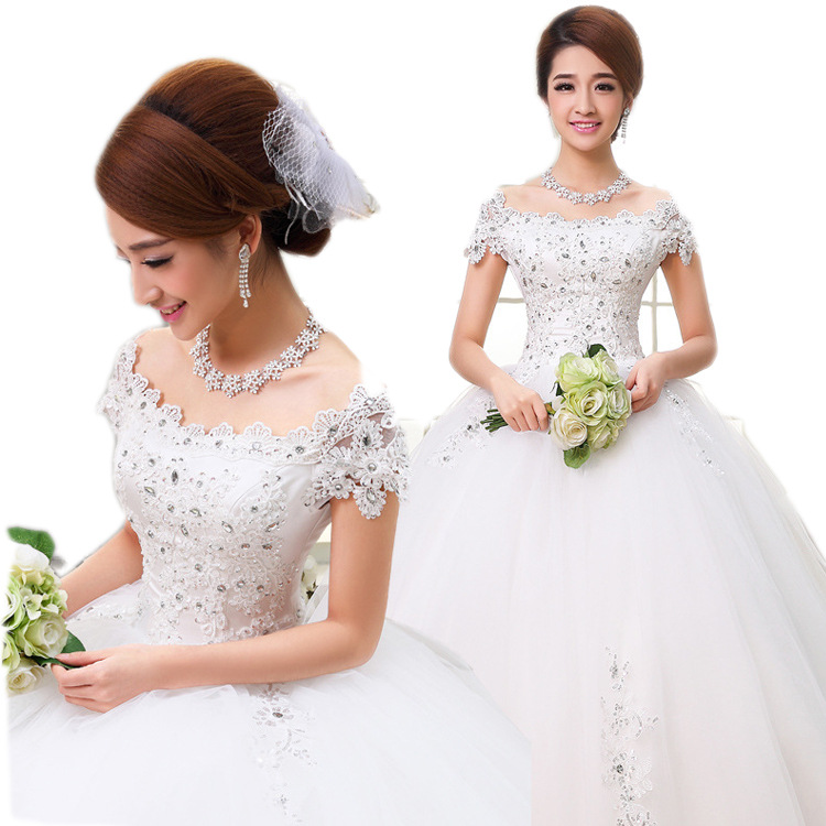 Factory wholesale wedding dress 2015 new spring and summer brides tailed one word shoulder fashion show thin wedding dress