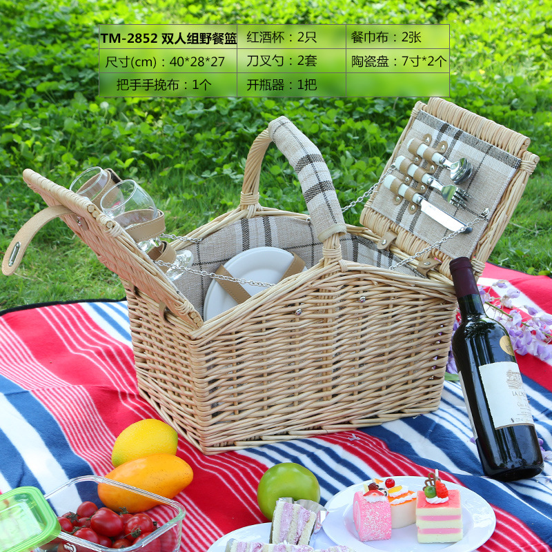 Fábrica en stock de cestas de regalo de mano de sauce con cubierta de cestas de almacenamiento de caña con cubierta de cubierta de cubierta de cubierta de mesa de primavera pastoral ins cesta de picnic