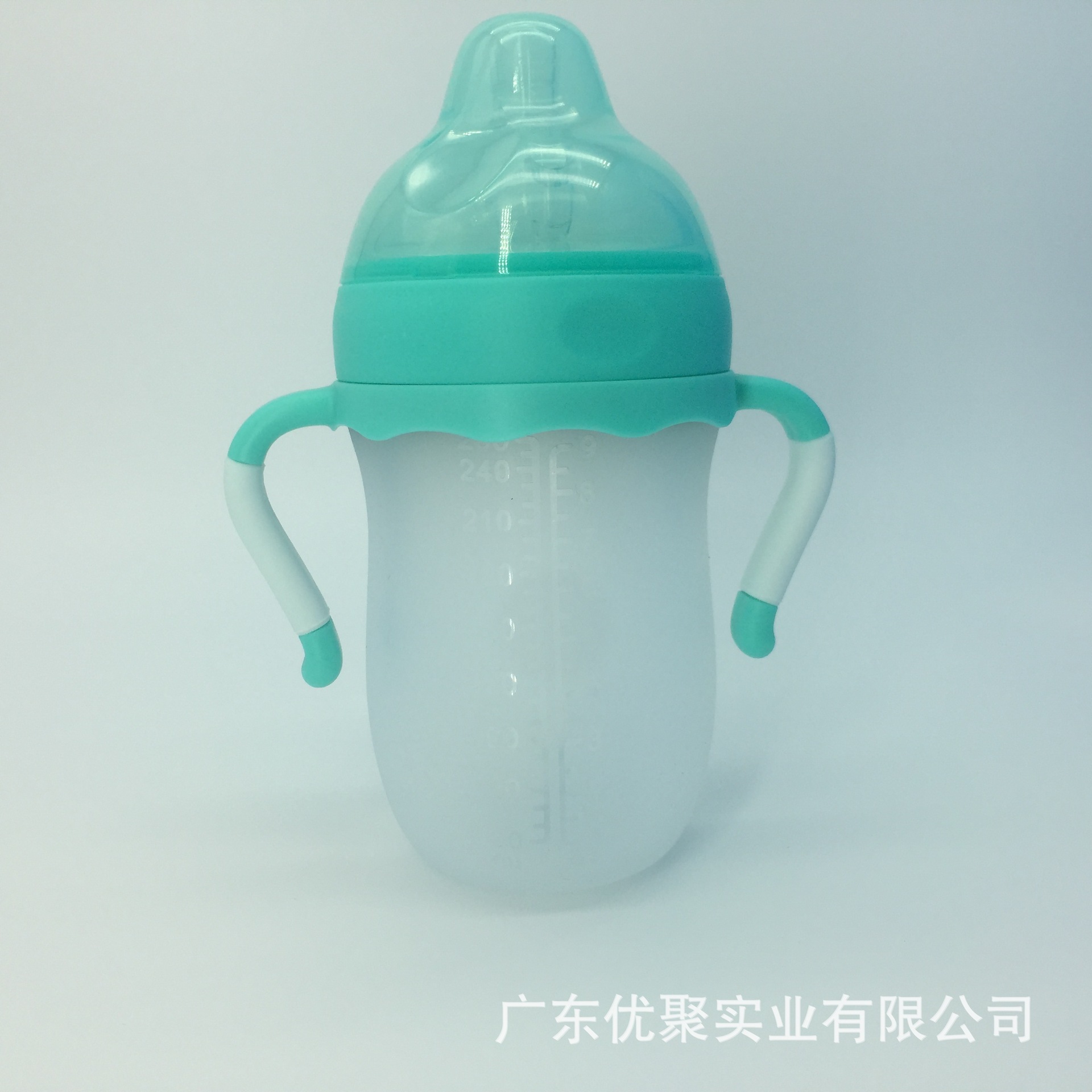 工厂定制婴儿硅胶奶瓶超宽口带手柄带吸管仿母乳防胀气奶瓶