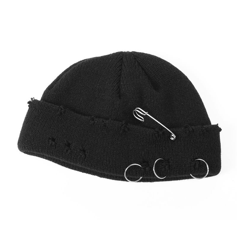 2024 Autumn and winter hole breaking ruffian solid color knitted female trendsetters street yarn versatile styling hat_voghion.com