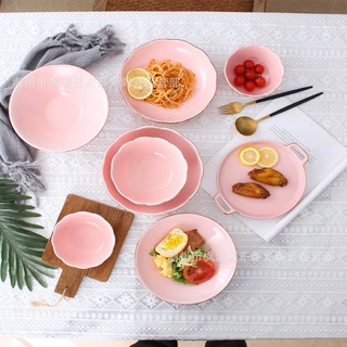 碗碟套装家用 创意金边北欧陶瓷餐具牛排盘子菜盘干果盘 碗盘碟子