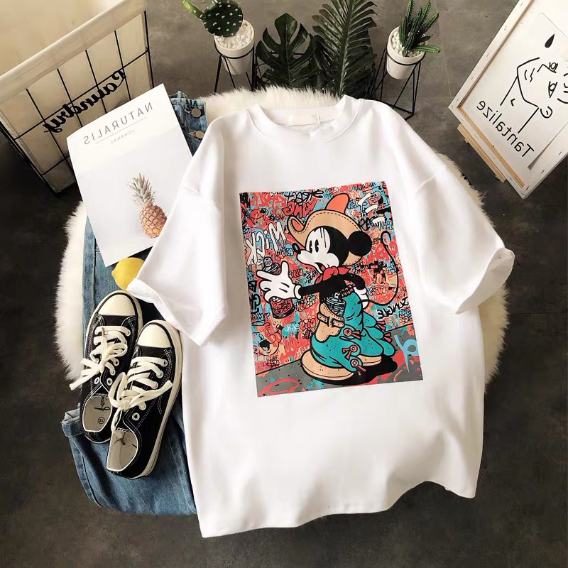 Short sleeved T-shirt Trend summer Women's wear new pattern Korean Edition Easy Mickey printing leisure time Primer jacket A generation of fat