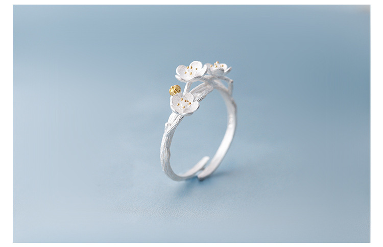 Anillo De Flor De Ciruelo De Plata Esterlina S925 Coreano display picture 2