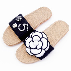 2024 New Summer Collection Small Chanel-style Flower Linen Slippers for Women - Home Flat Non-slip Cooling Slippers for Dropshipping