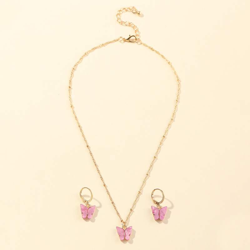 explosive accessories multicolor butterfly necklace earring set temperament small butterfly jewelry