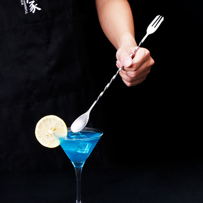 不锈钢吧勺长柄搅拌勺子冰勺调酒勺加长两用鸡尾酒勺螺旋搅拌棒