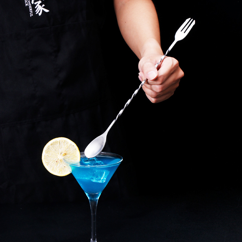 不锈钢吧勺长柄搅拌勺子冰勺调酒勺加长两用鸡尾酒勺螺旋搅拌棒