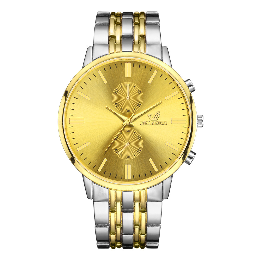 Fashion Gold Stainless Steel Belt Men's Business Quartz Watch display picture 6