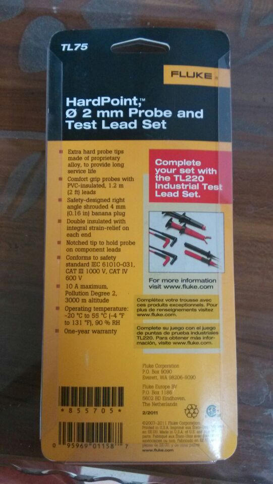 美国福禄克TL75万用表测试线 福禄克表笔 F175/F177/F179标配表笔