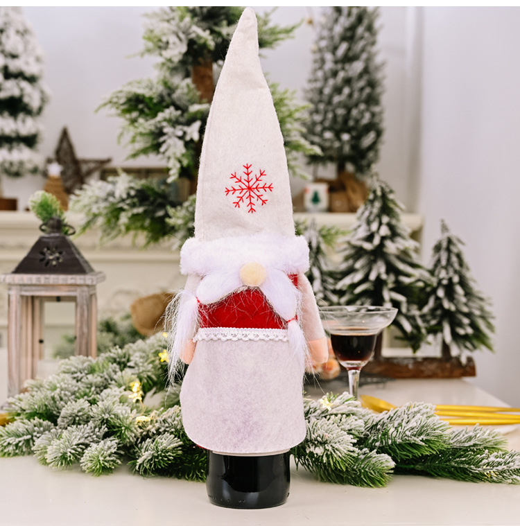 زينة Haube عيد الميلاد ، قبعة الثلج ، غطاء نبيذ الغابة ، دمية بلا وجه ، زجاجة نبيذ ، غطاء نبيذ شمبانيا display picture 5
