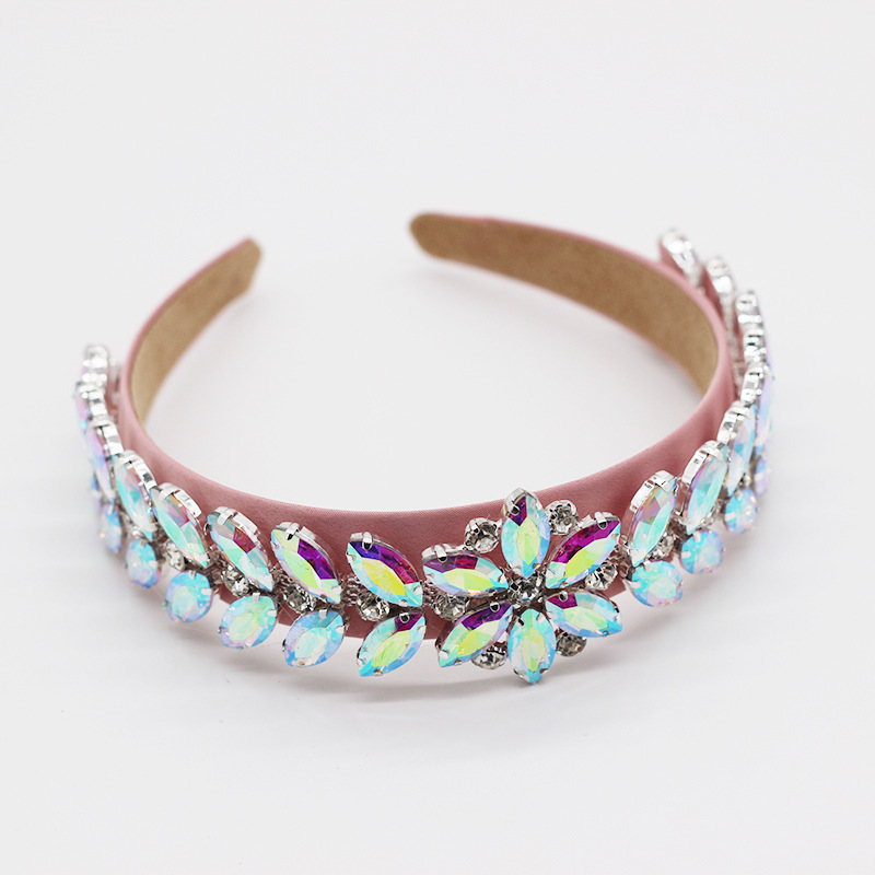 Baroque Fashion Headband Leaf Tassel Inlaid Glass Diamond Color Diamond Wide-brimmed Headband display picture 8