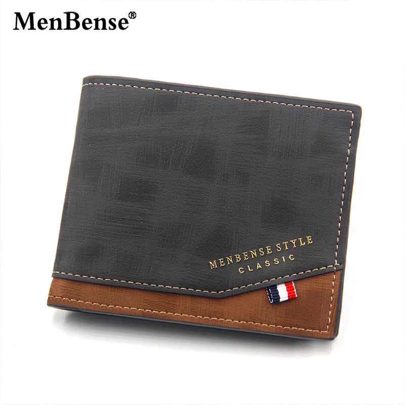 Menbense Korean version hinge bronzing printing men's wallet short matte multi card slot large capacity men's wallet