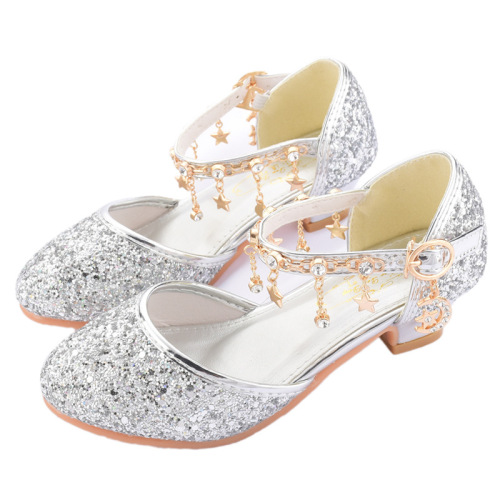 Girls Princess Shoes  New Fashionable Little Girls Crystal Shoes Dress Shoes Catwalk Tassel Buckle High Heels