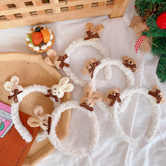 Korean influencer style rabbit ear headband for cute girls, face-washing headband with bear cartoon plush rabbit, funny head accessory