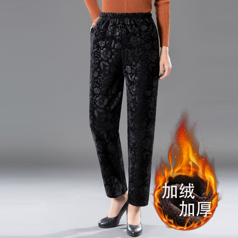 中老年人女裤冬装奶奶加绒裤子外穿加厚宽松妈妈棉裤丝绒太太长裤