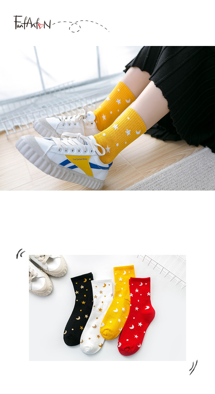 Flash Girl Korean Direct Delivery Star Moon Silver Silk Socks Japanese Style Universe Star Cute Mid-calf Length Socks display picture 1