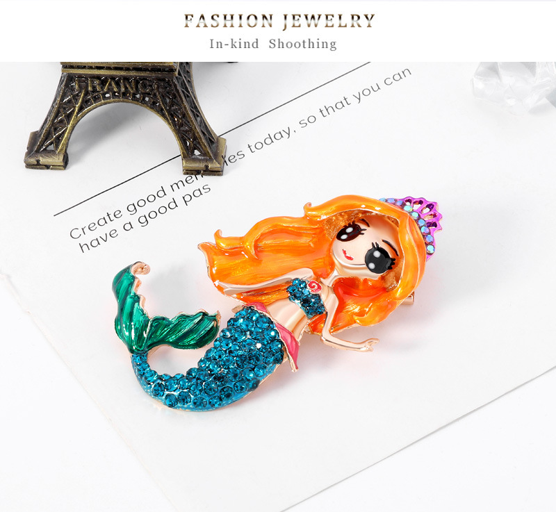 Cartoon Fashion  Alloy Diamond Mermaid Dripping Brooch display picture 5