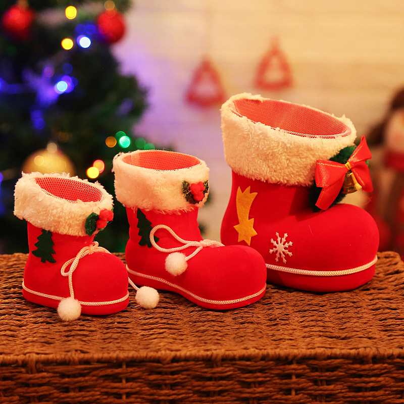 圣诞节装饰品圣诞礼品圣诞树挂件圣诞靴子糖果靴植绒靴圣诞笔筒