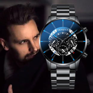 Трансграничный новый Женевские часы мужской полоса наручные часы мода календарь кварц кожаный ремень наручные часы мужской оптовая торговля