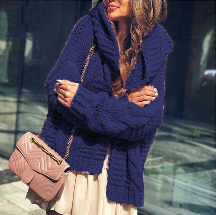Suéter de Punto Grueso de Color Sólido Estilo Europeo y Americano, Cárdigan con Gorro Trenzado, Nuevo y Más Vendido en Amazon para Otoño/Invierno 2025