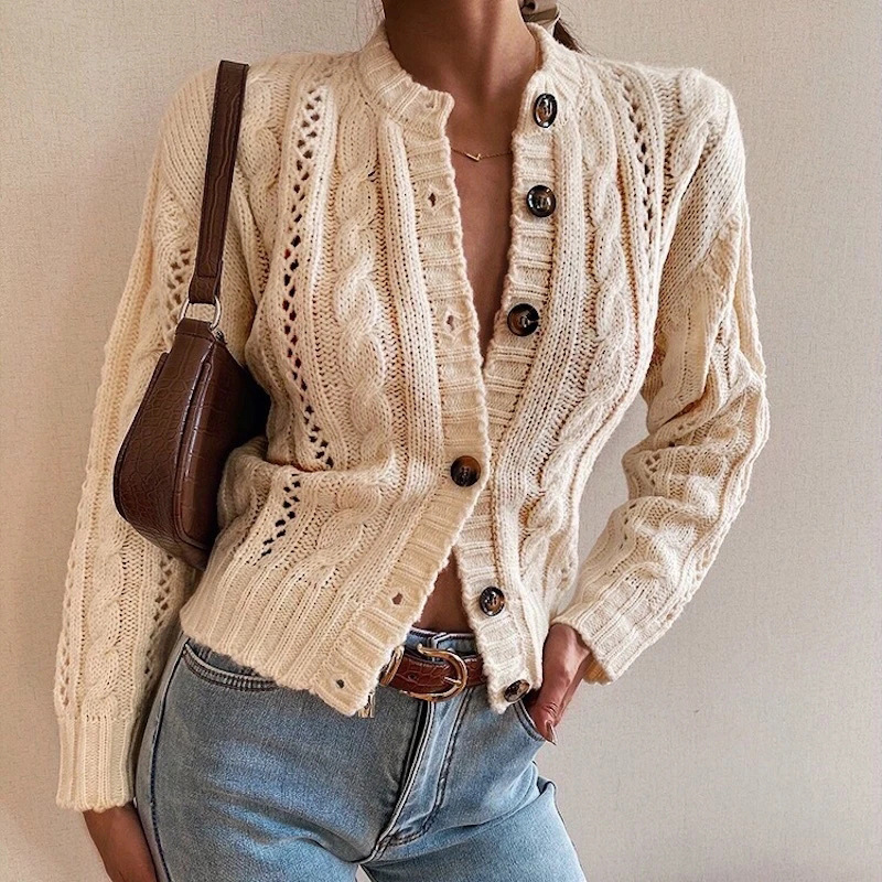 semi-high neck single-breasted sweater jacket  NSLK11318