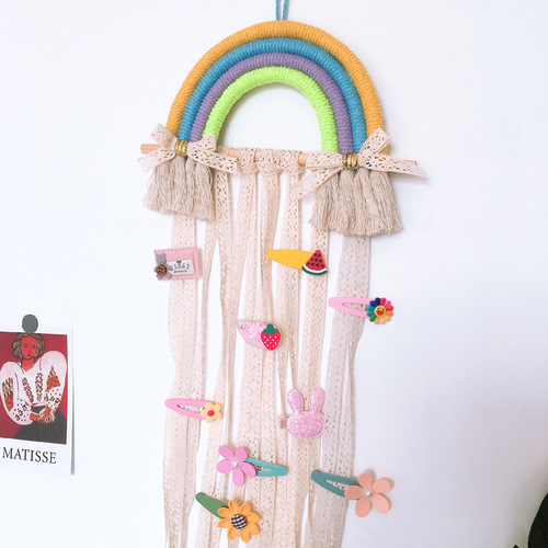 INS decorative Nordic style braided rainbow children's hairpins and hair accessories storage with wall-mounted headwear organizer with organizer