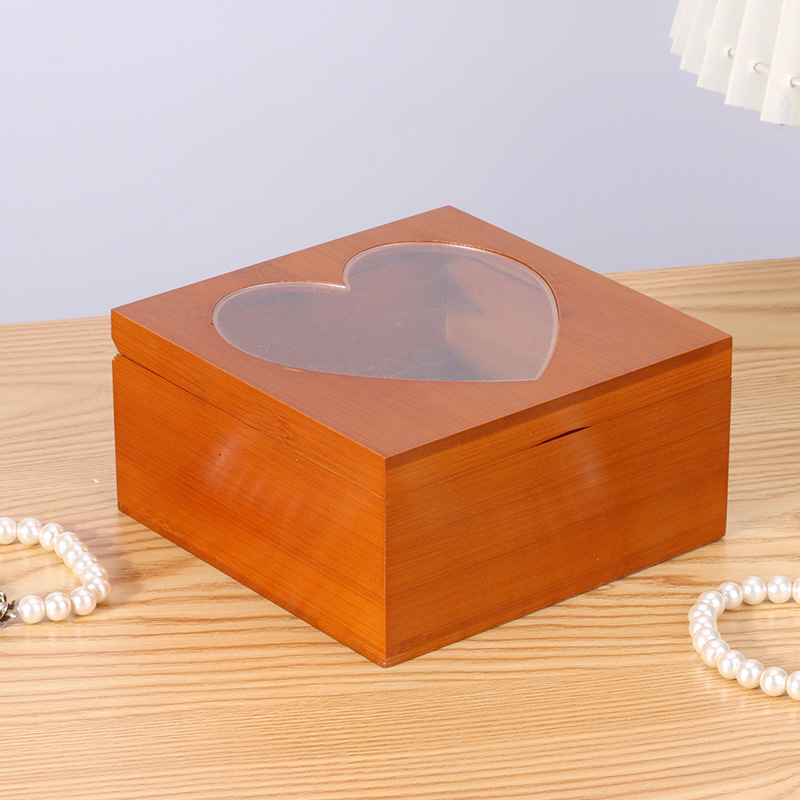 心形木质收纳盒 木质首饰盒礼品包装盒 收纳首饰木盒收纳盒