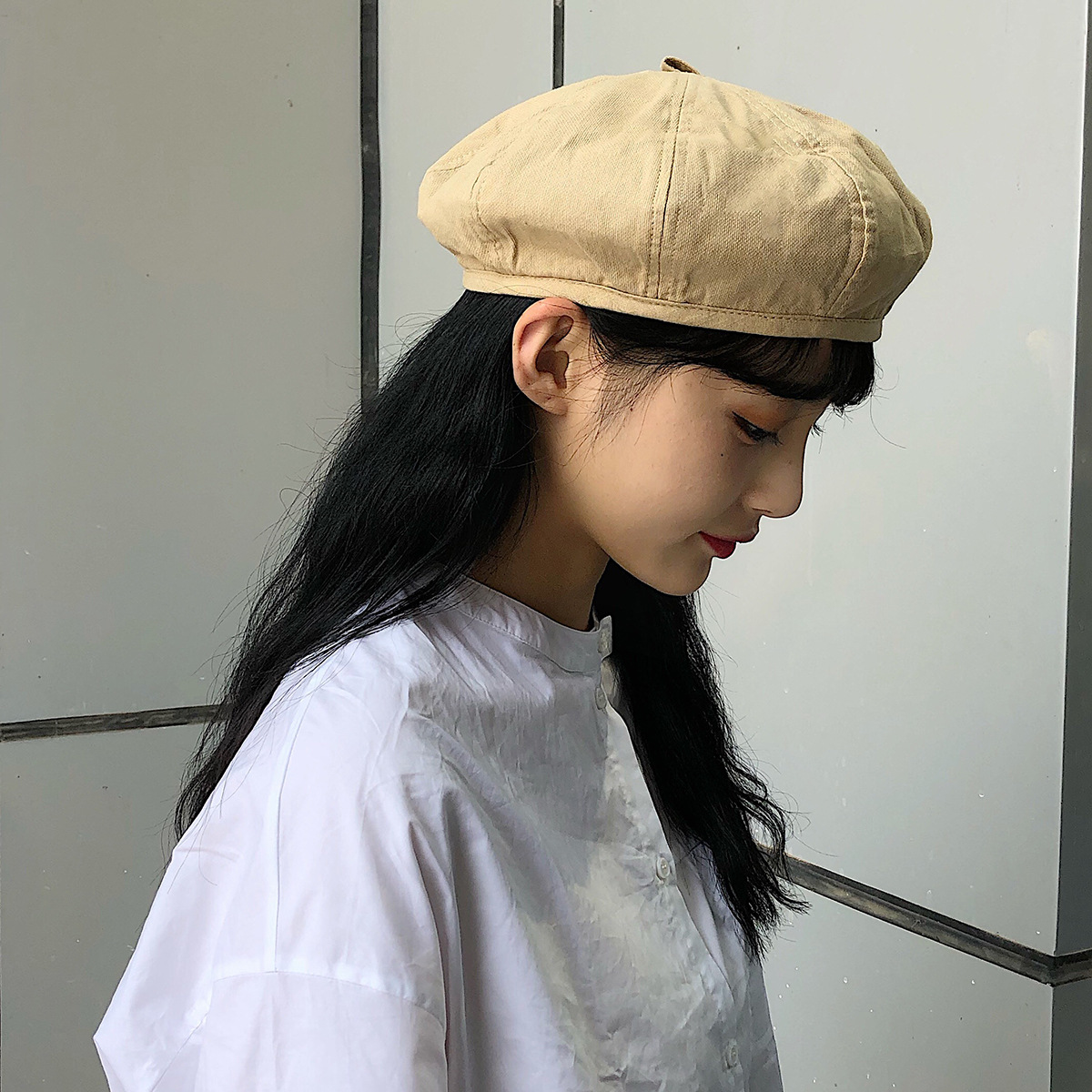 button double-sided solid color beret hat NSTQ21349