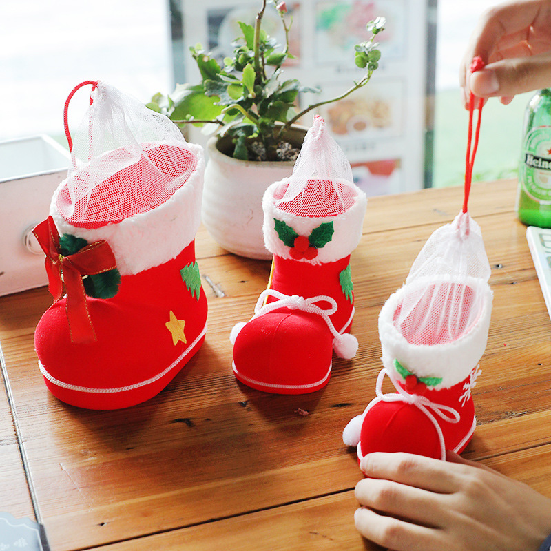 圣诞节装饰圣诞小靴子礼物袋糖果盒子植绒靴儿童小礼品糖果包装袋