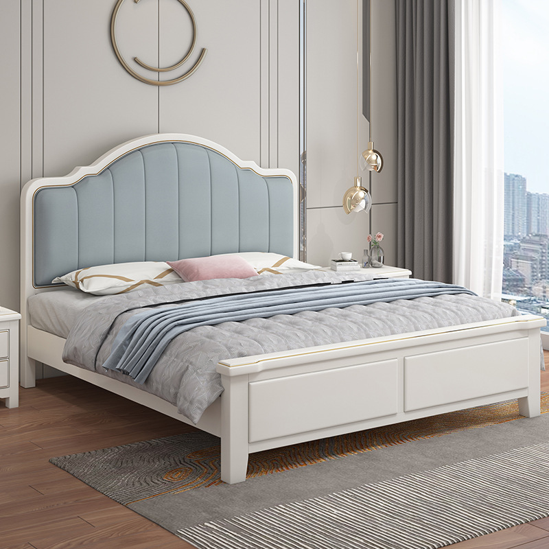 American solid wood bed 1.2M1.35 white single double 1.8 × 1.9 meters mode modern minimalist light luxury main bedroom