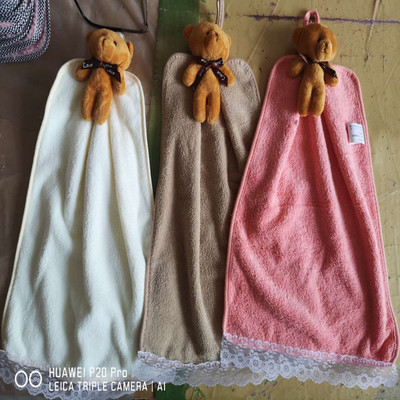 珊瑚绒毛巾小熊擦手巾洗碗巾浴室厨房挂式吸水卡通动物|ms